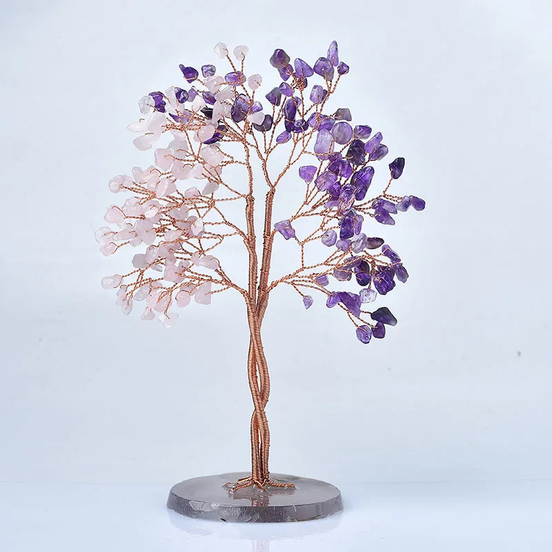 Natural Crystal Two-tone Abundance Tree – Amethyst & Rose Quartz